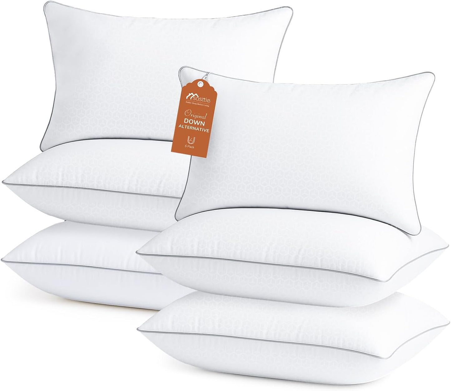 Sasttie Juego de 6 almohadas estándar firmes, almohadas de cama de...