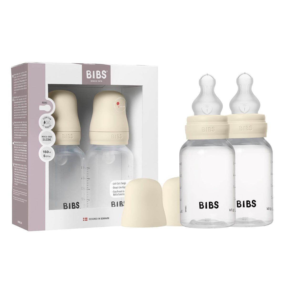 BIBS Biberón de plástico, 5.1 onzas, paquete de 2, pezón de silicon...