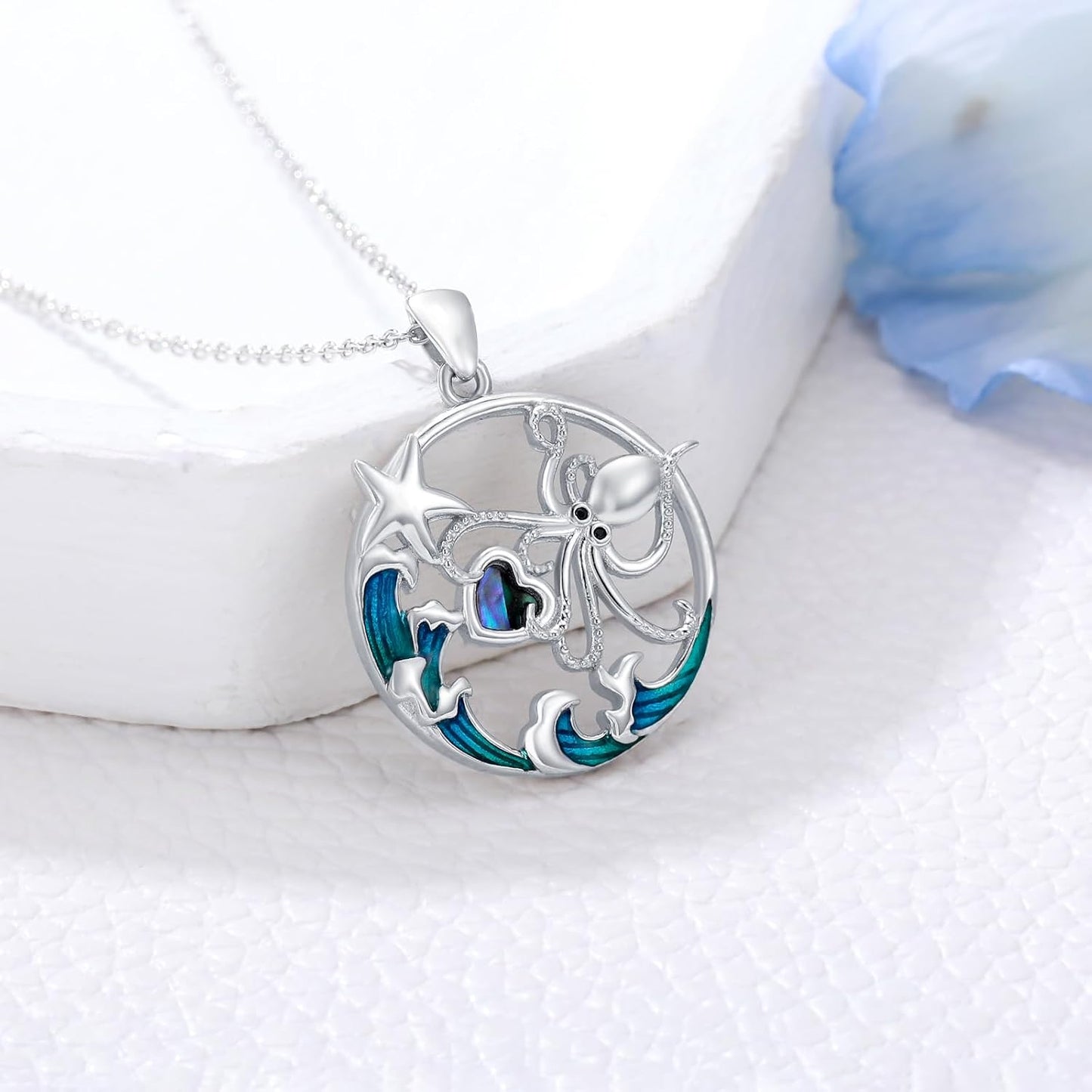 YYmqmq Collar de plata de ley 925 con diseño de animales marinos co...