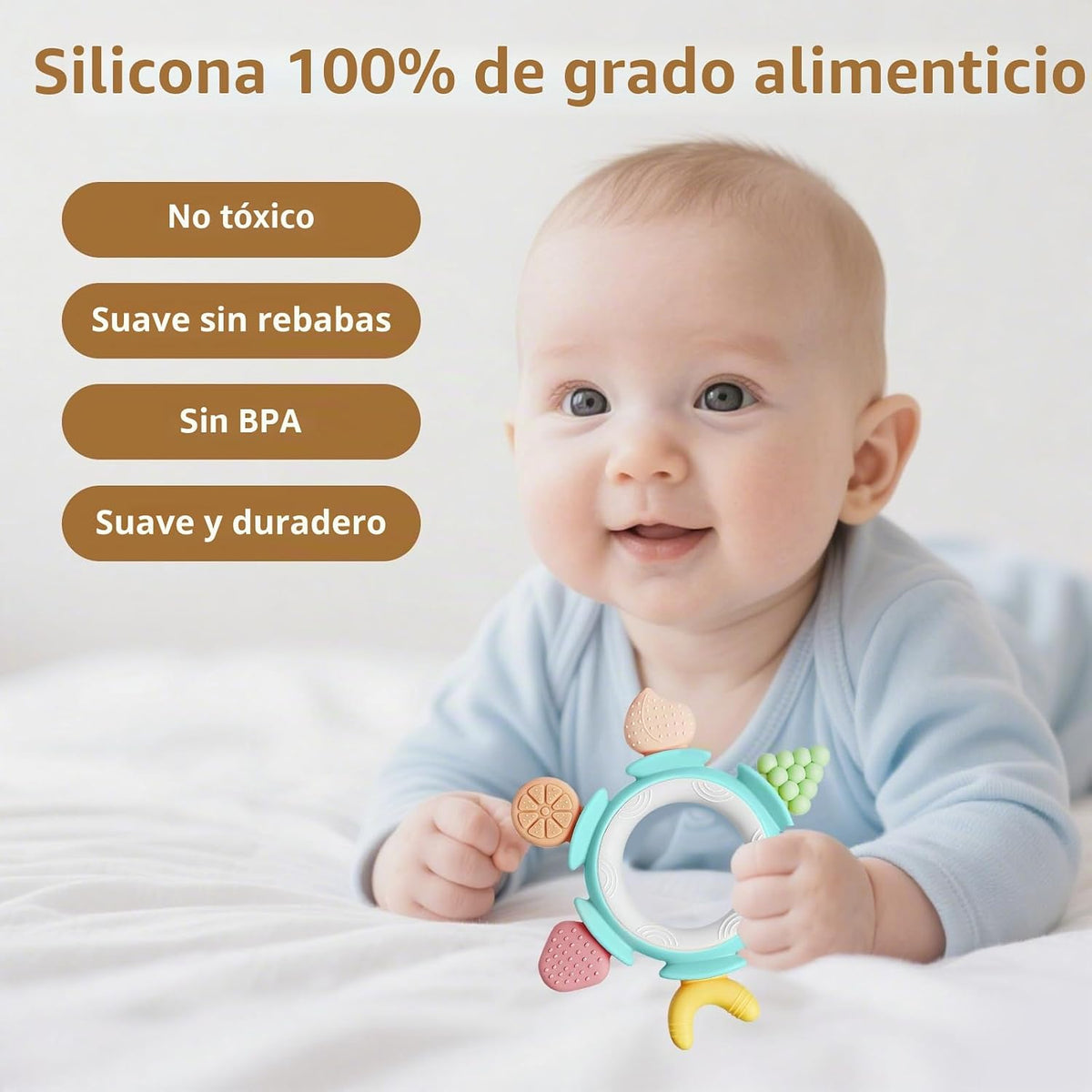Hooku Mordedores de silicona para bebés de 6 a 12 meses, juguetes d...