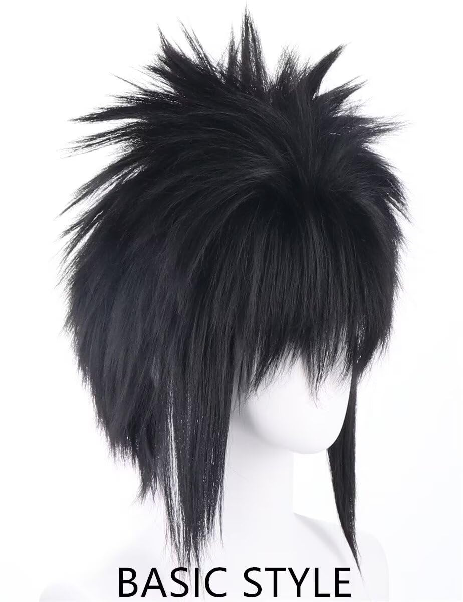 COSPLAZA Peluca de disfraz de anime con puntas cortas negras con fl...