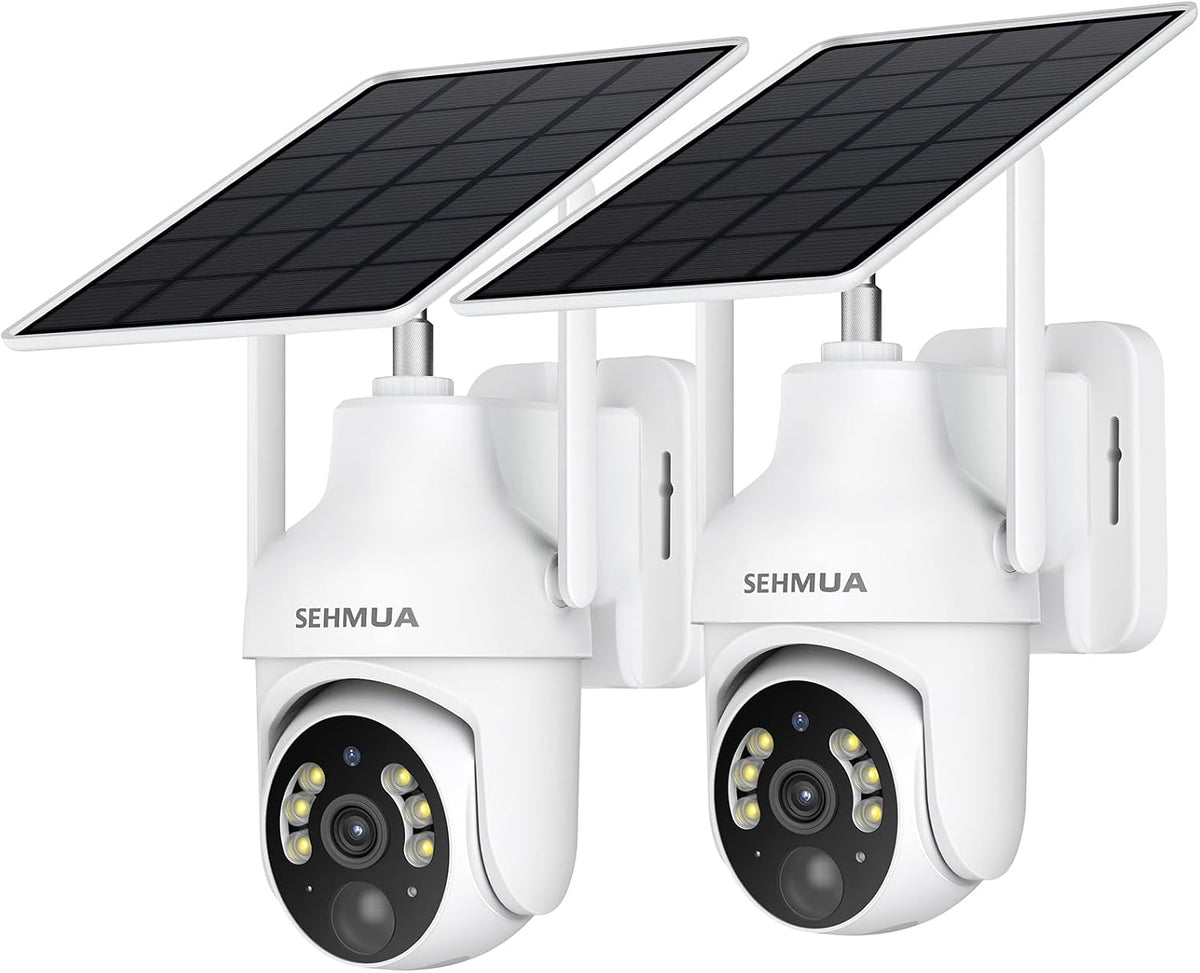 SEHMUA - Cámaras de seguridad solares 2K para exteriores, inalámbri...