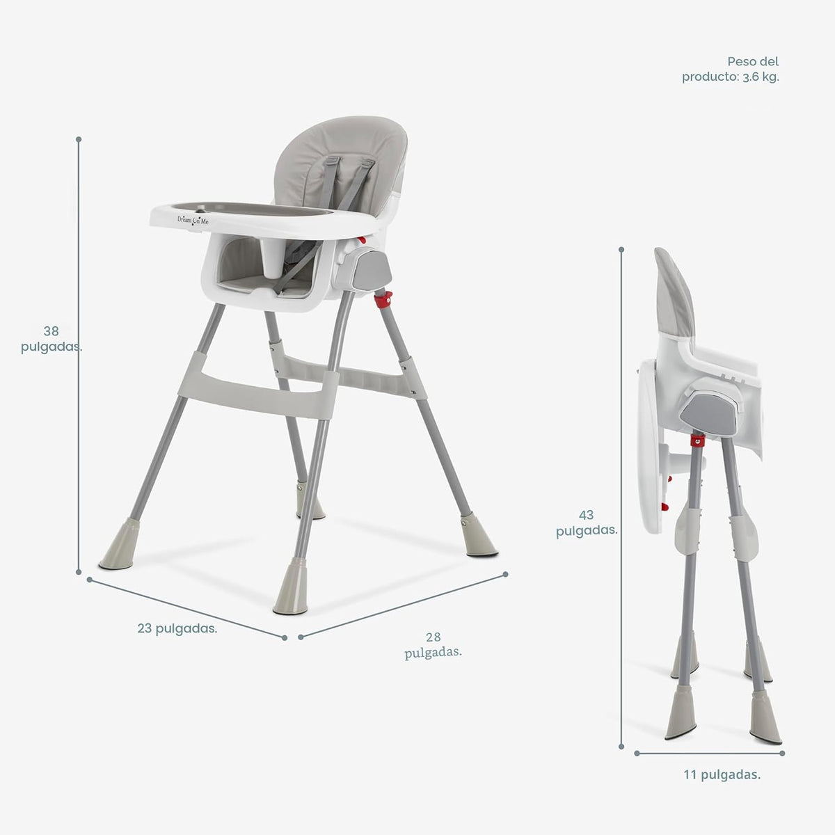 Dream On Me Silla alta portátil 2 en 1, silla alta compacta convert...
