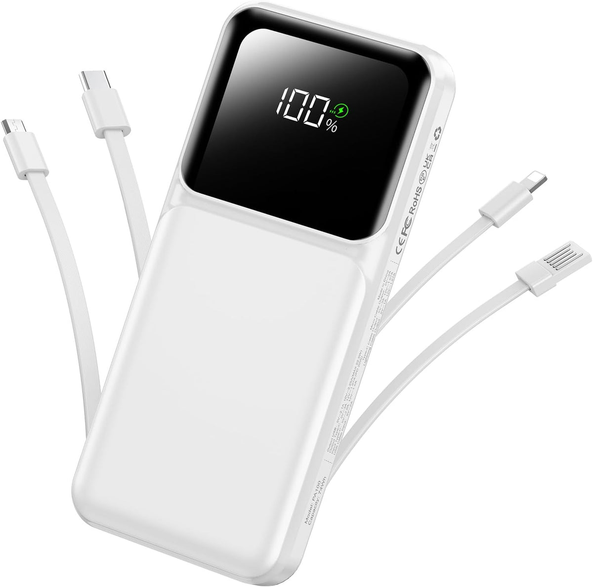 RONEGN Cargador portátil con cable integrado, 20000 mAh, cargador d...
