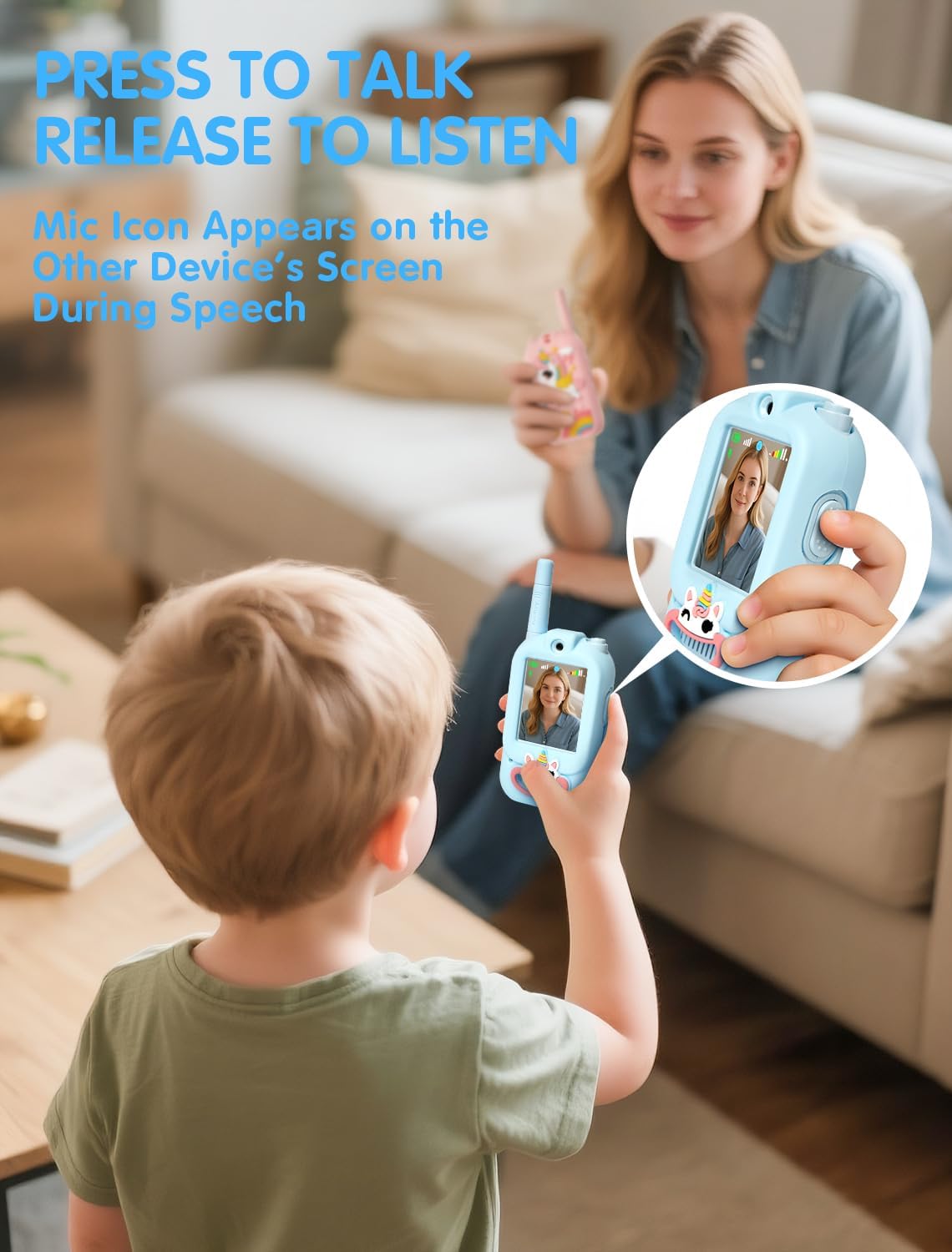 Walkie Talkies de video para niños, paquete de 2 recargables con pa...