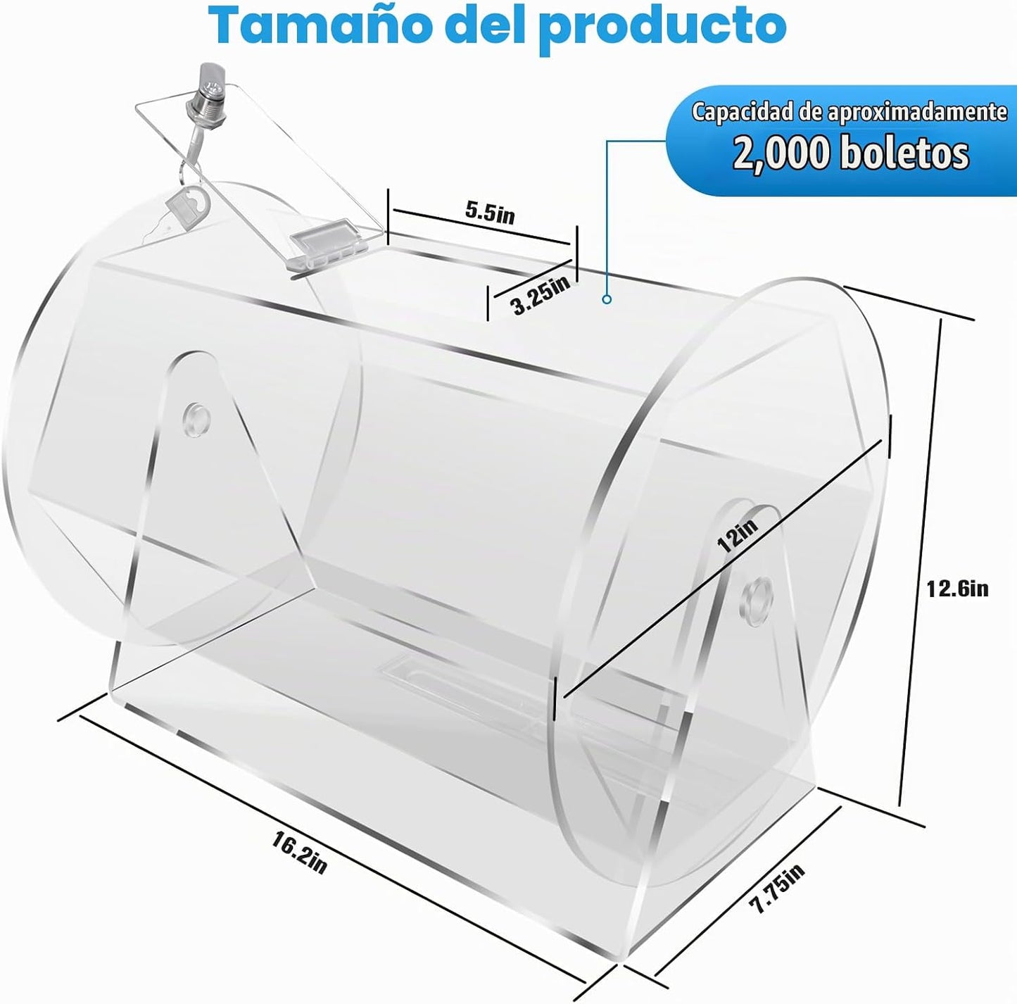 Qopaw Tambor de rifa acrílico grande \u2013 Capacidad para 5,000 bo...