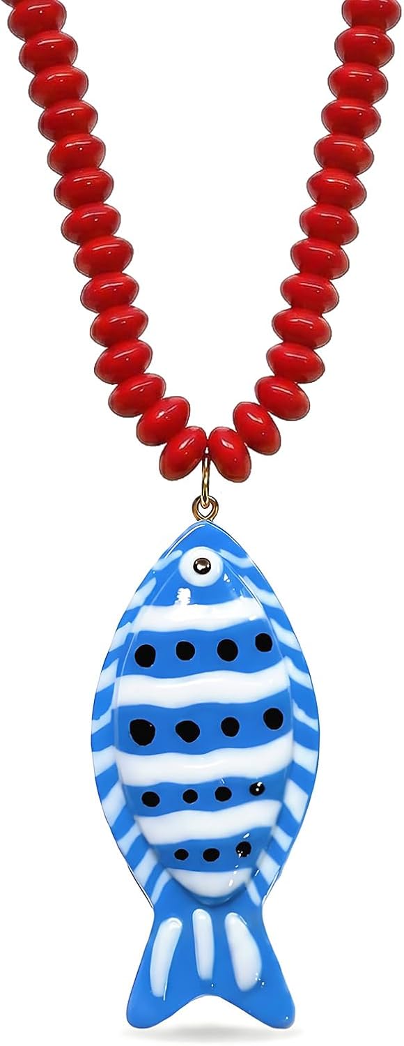 YANCHUN Collar de pez para mujer, collar con cuentas rojas y azules...