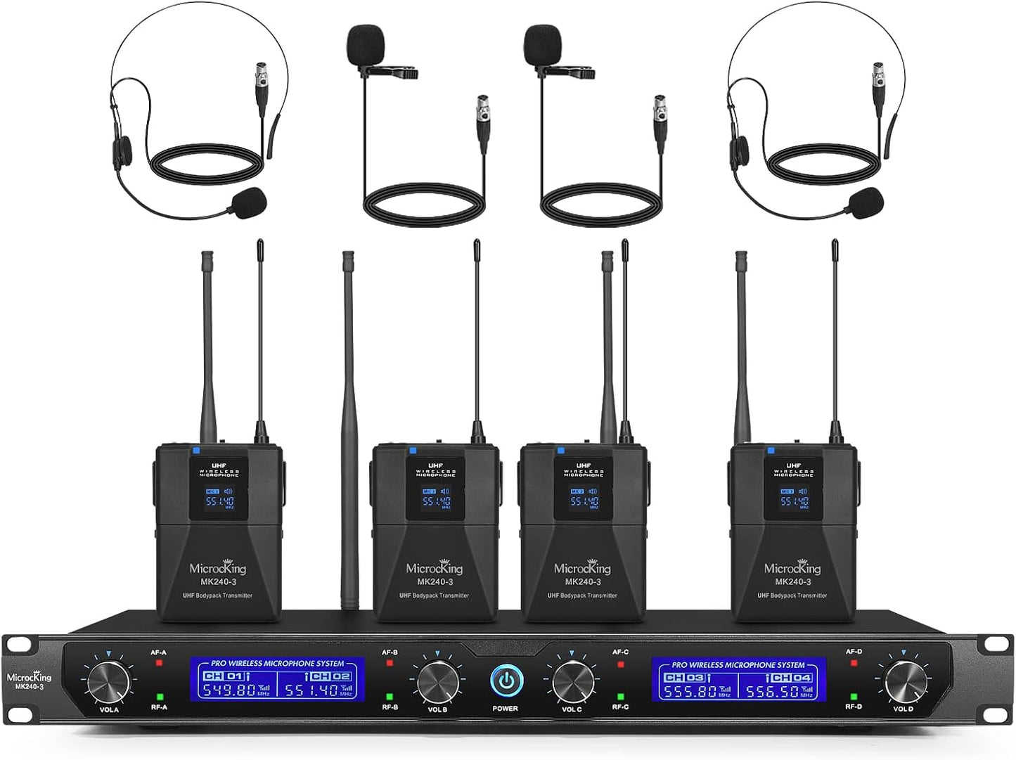 MicrocKing Sistema de micrófono inalámbrico UHF con solapa\/auricul...