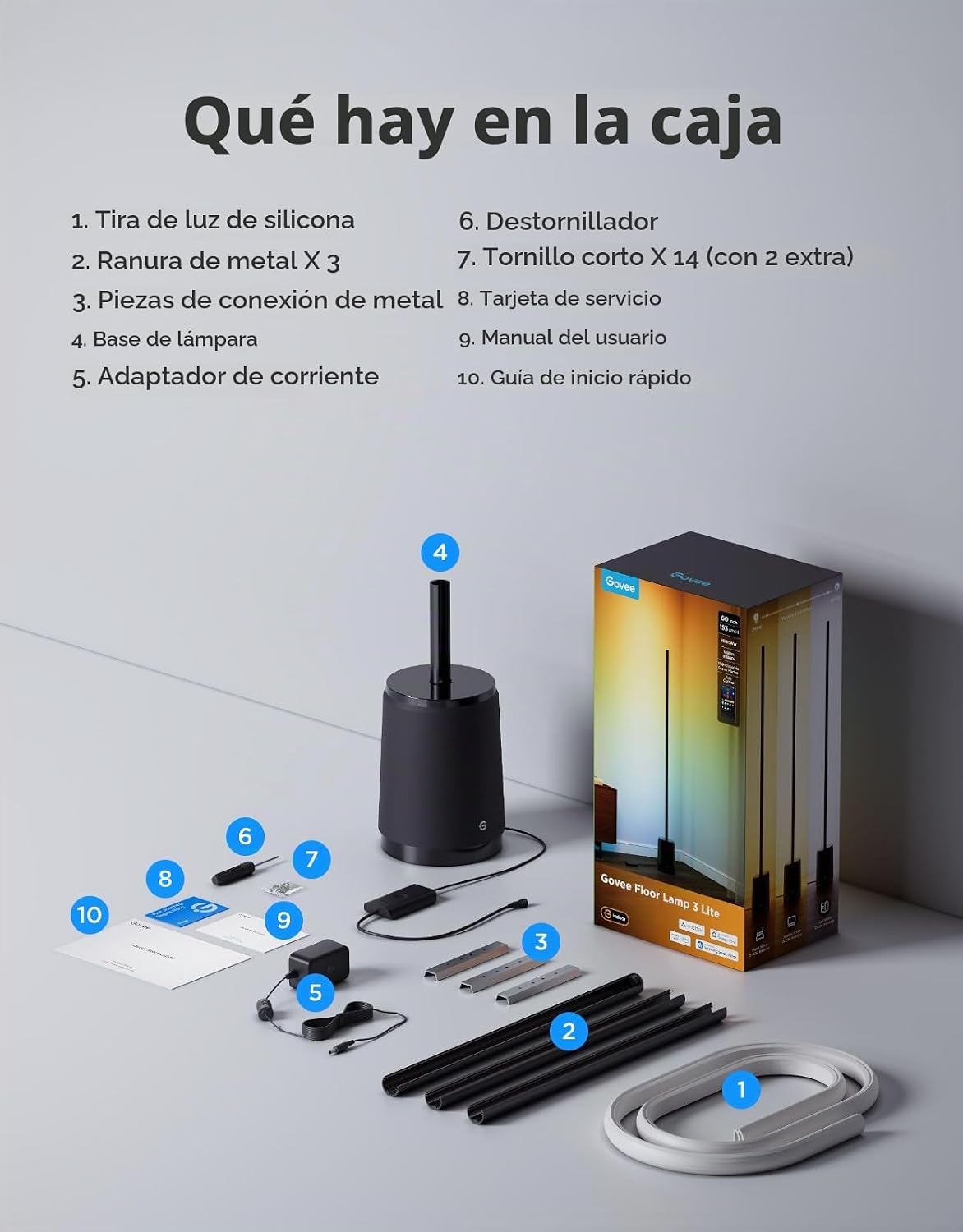 Govee Lámpara de pie de 3 lites, lámpara de esquina LED RGBIC intel...