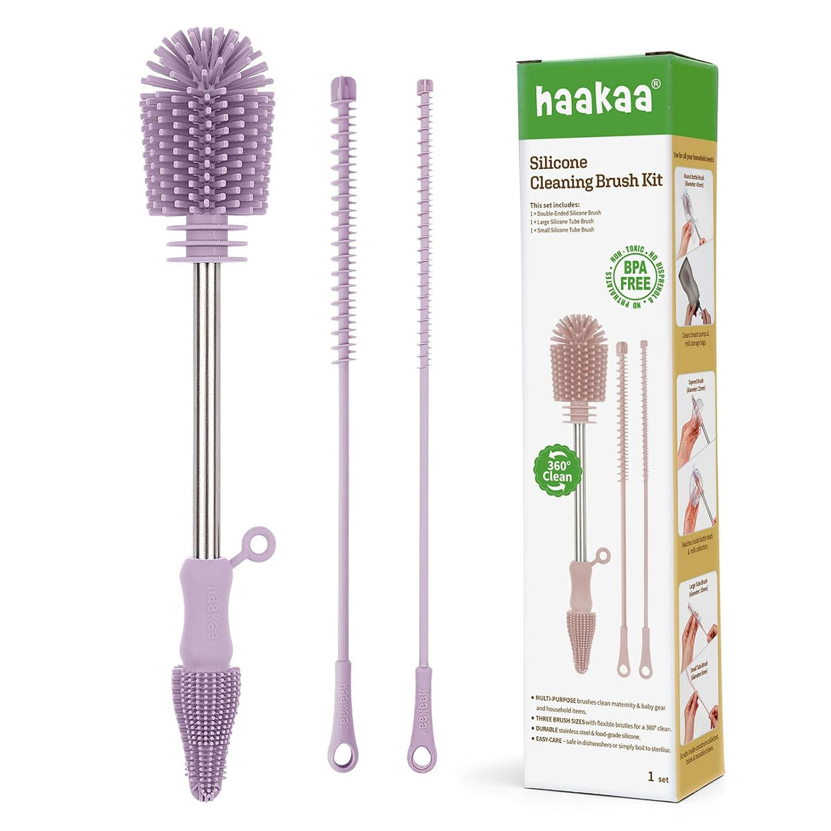 Haakaa Kit de cepillo de limpieza de silicona,Lavanda,Limpiador de...