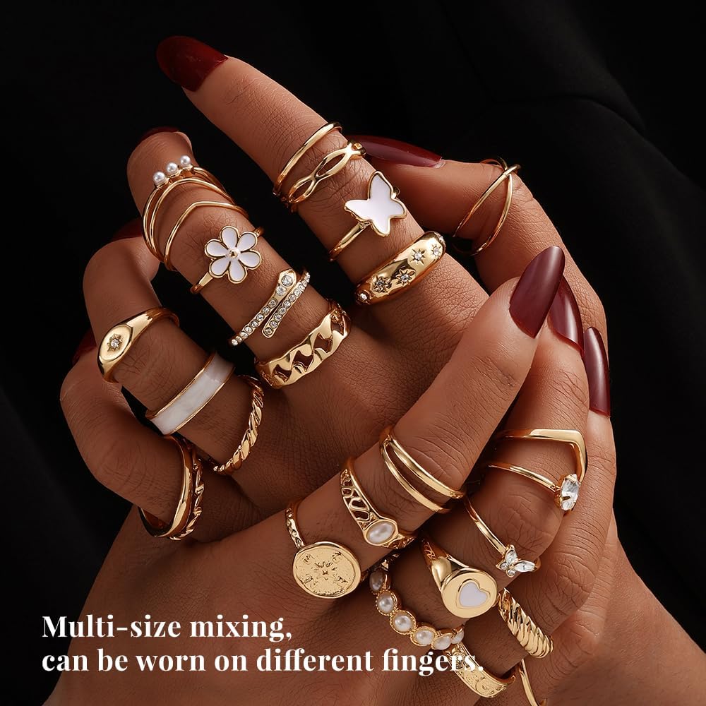 KISS WIFE Anillos apilables de oro para mujer, delicado juego de an...