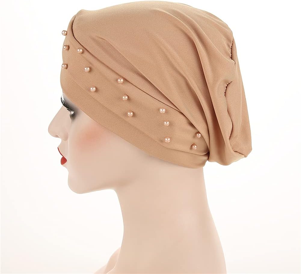 Fxhixiy Gorro sedoso con cuentas para mujer, turbante preatado para...