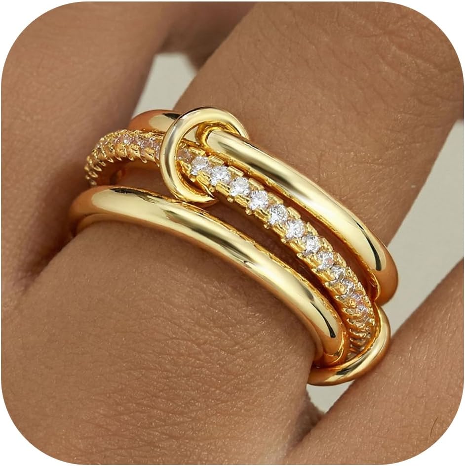 PATISORNA Anillos apilables de oro para mujer sin deslustre 18K Ani...