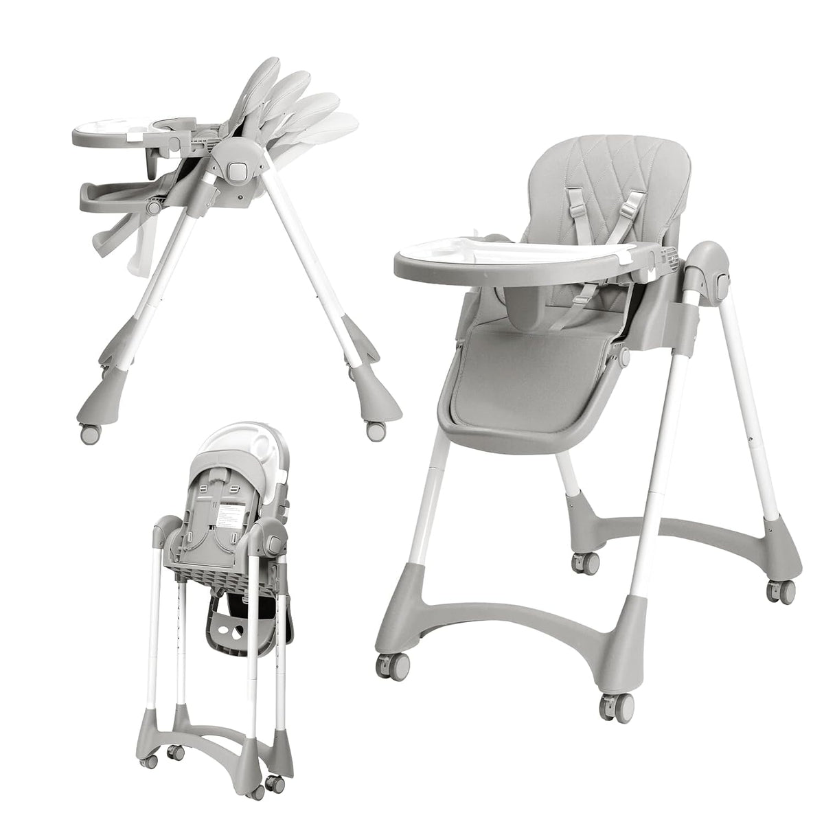 JOYMOR Silla alta plegable para bebé, silla alta convertible 4 en 1...