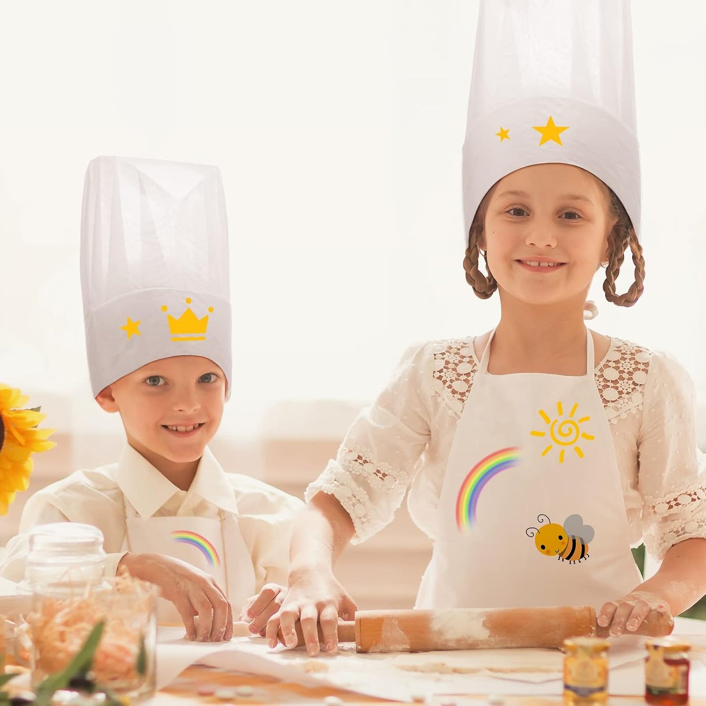 JaGely Juego de sombrero y delantal de chef para niños de 60 piezas...
