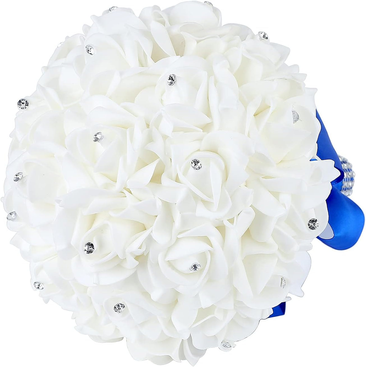Febou Ramo de boda, ramo de dama de honor azul hecho a mano con cin...