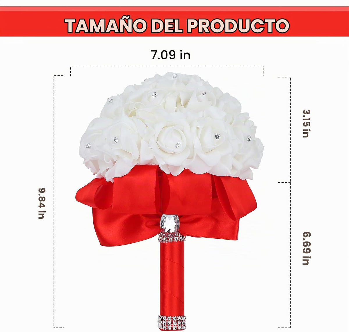 Febou Ramo de novia, ramo de dama de honor rojo, ramo de novia con...