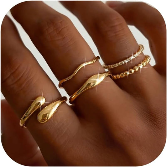 THUNARAZ Anillos chapados en oro de 14 quilates para mujer, no se d...