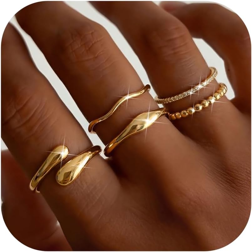 THUNARAZ Anillos chapados en oro de 14 quilates para mujer, no se d...