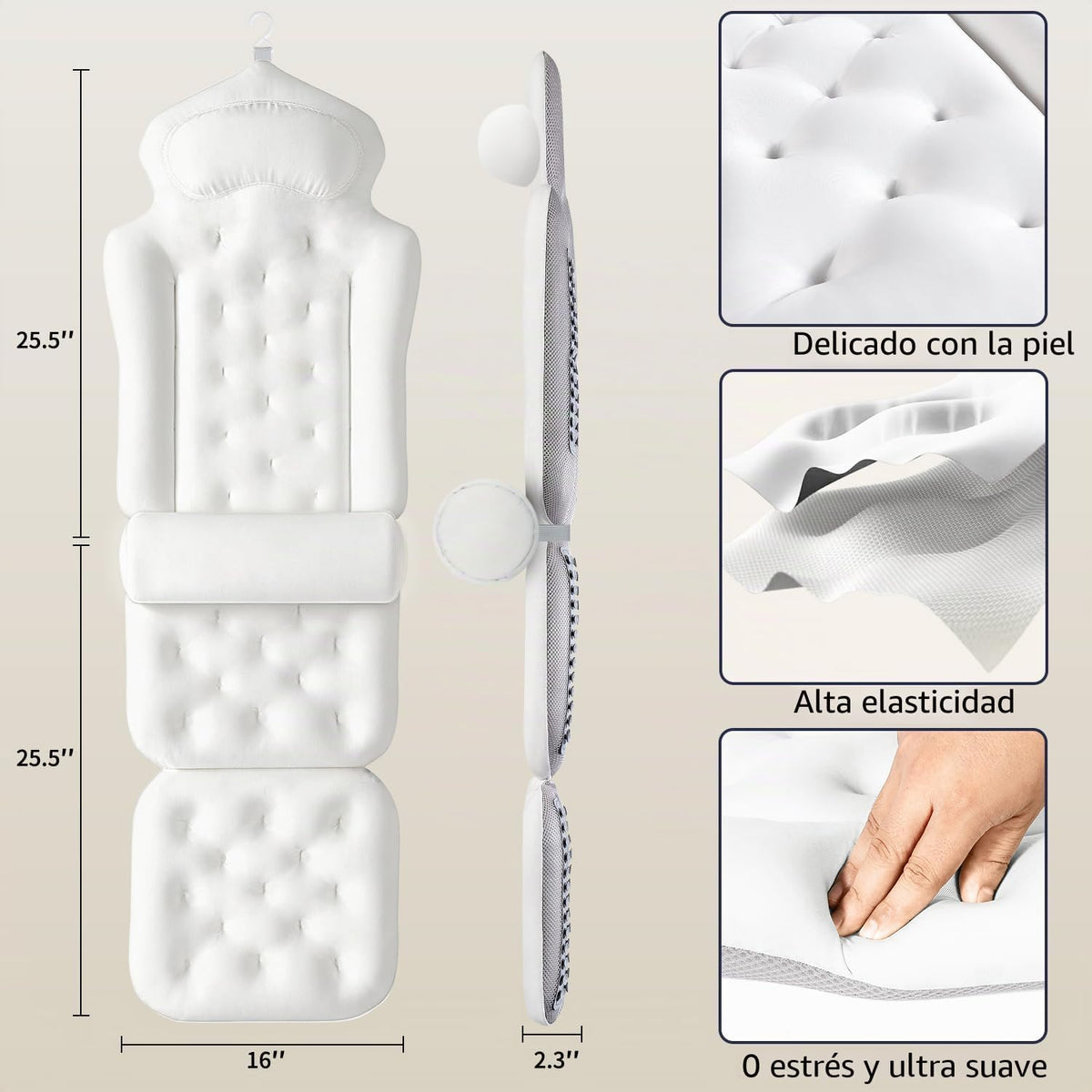 Almohada de baño de cuerpo completo para bañera, alfombrilla gruesa...