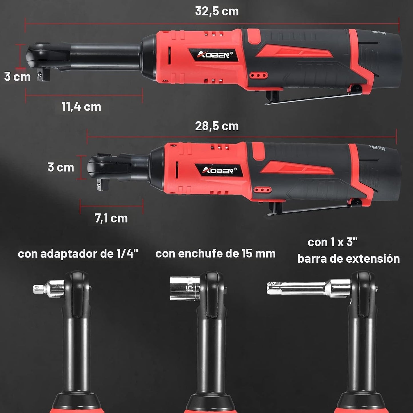 AOBEN Kit de llave de trinquete eléctrica inalámbrica de 3\/8 pulga...