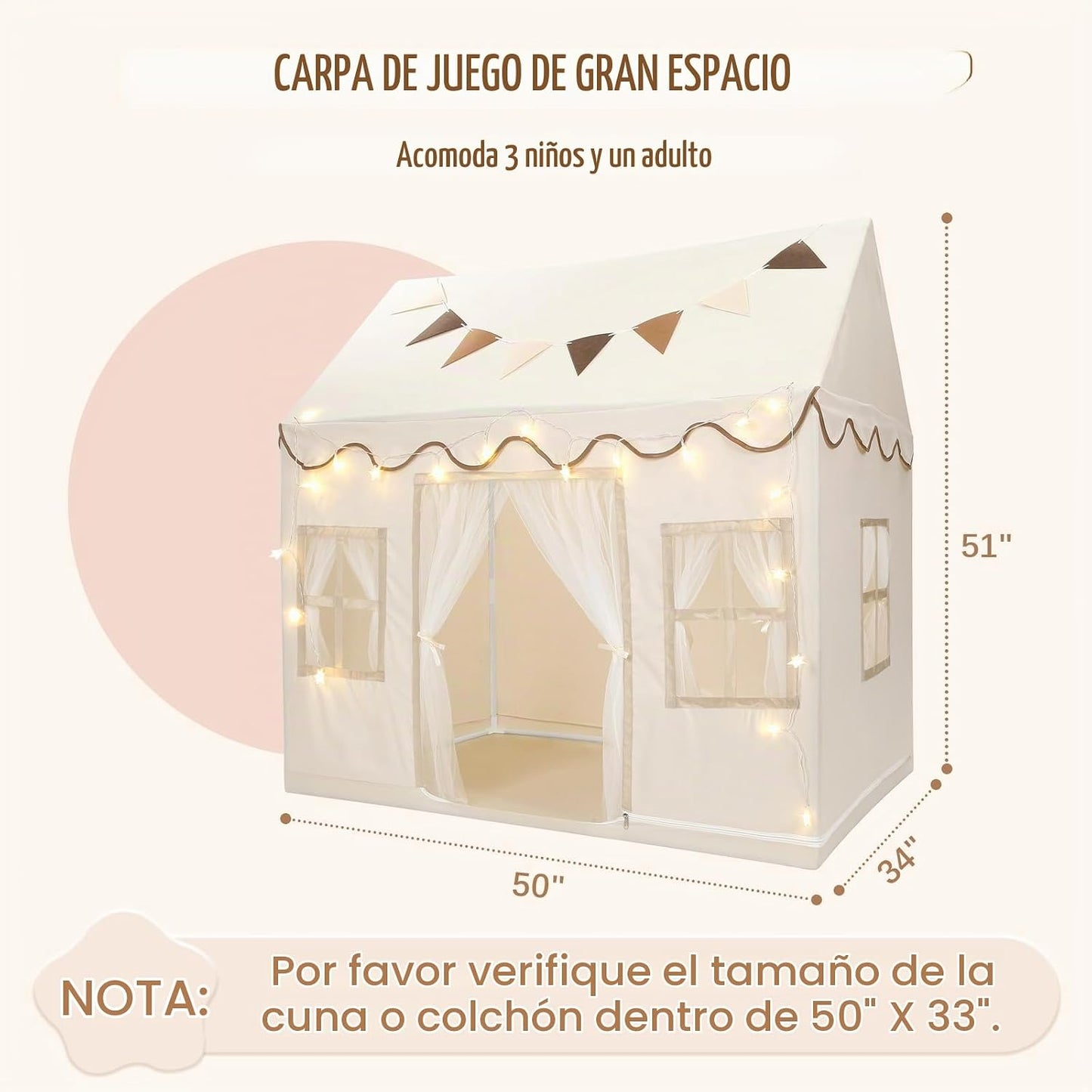 BOLERLE Tienda de campaña para niños, casa de juegos grande con cue...