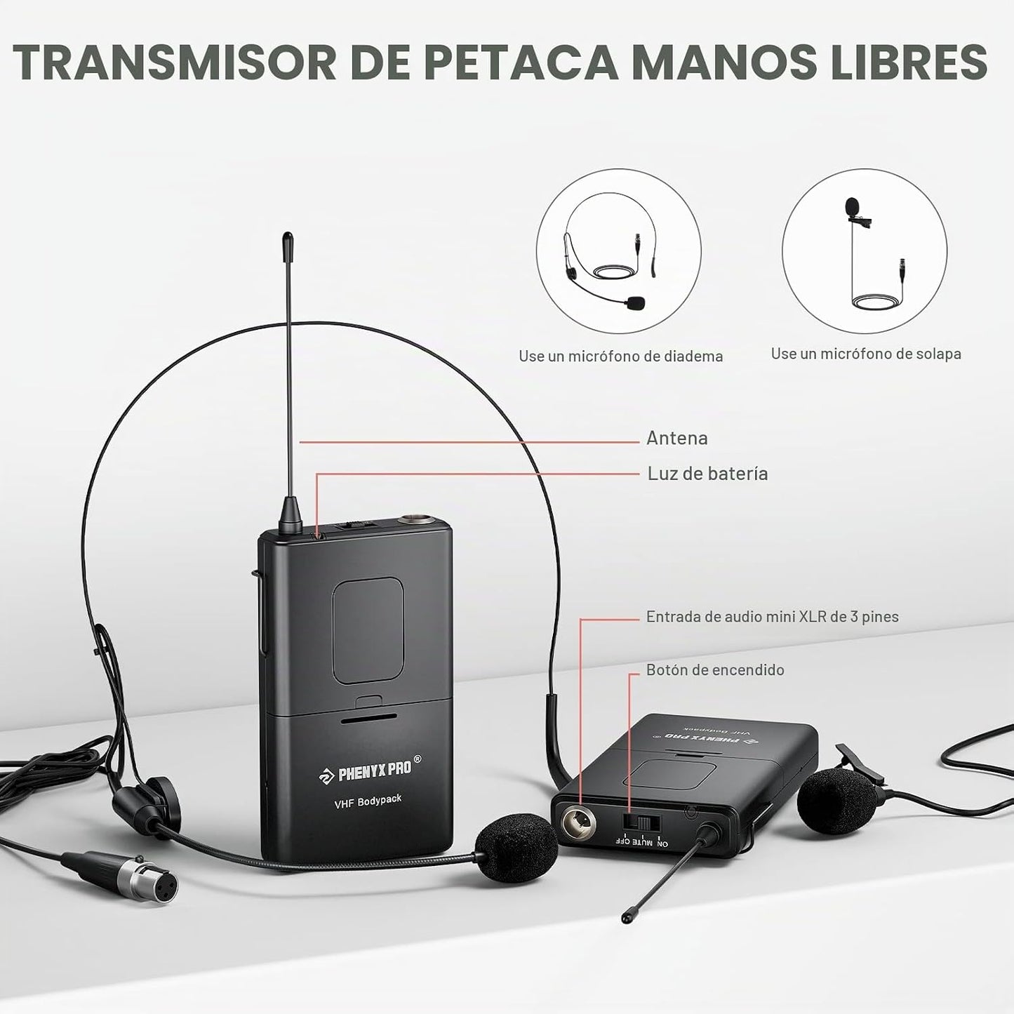 Phenyx Pro Sistema de micrófono inalámbrico, juego de micrófono ina...