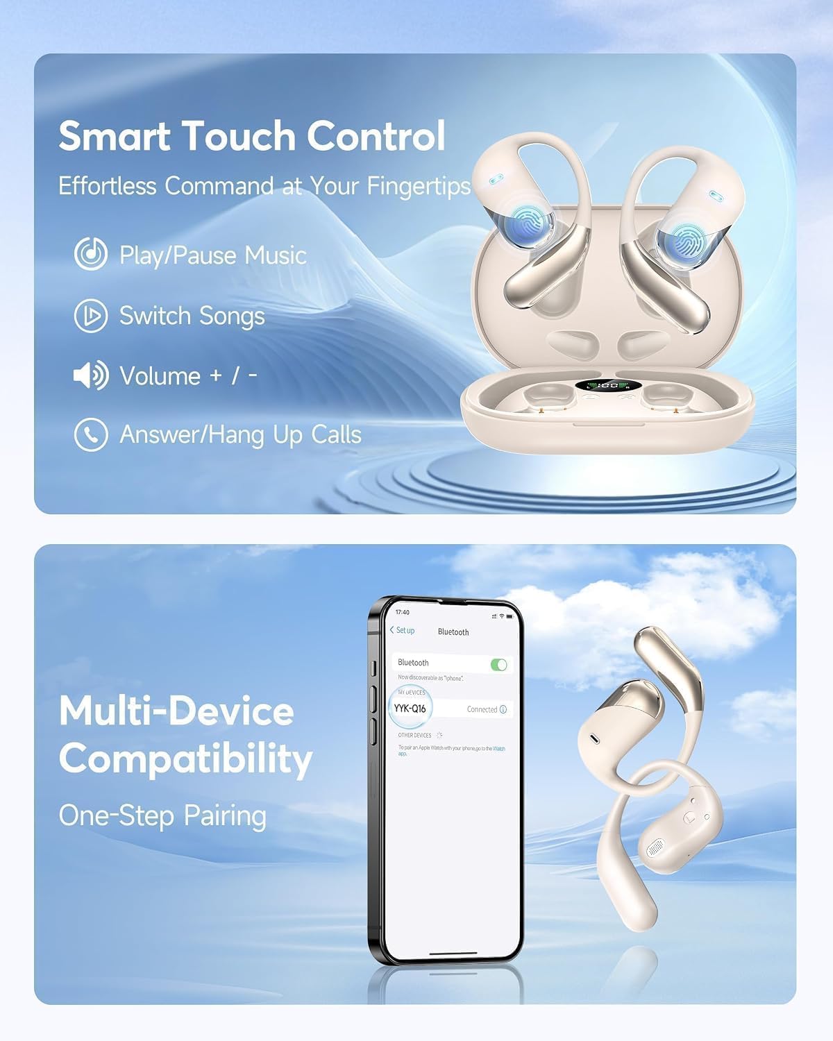 Auriculares ultra abiertos, auriculares de conducción ósea Bluetoot...