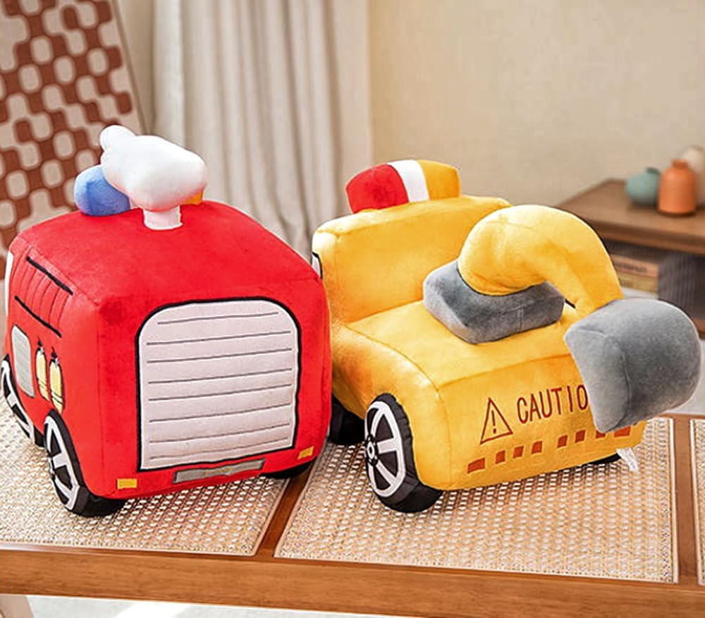 XIYUAN Cojín de peluche rojo de autobús escolar con diseño de caric...