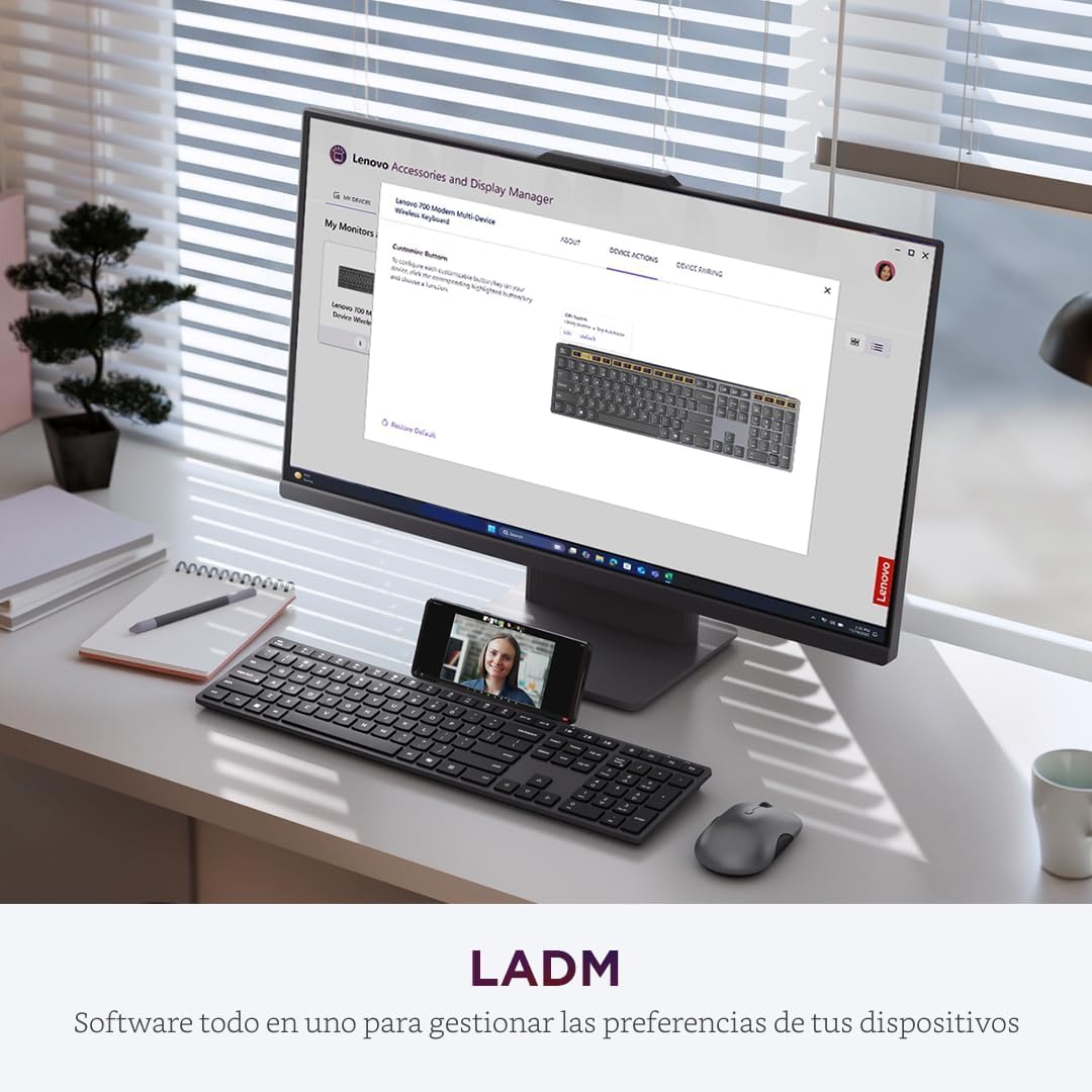 Teclado Inalámbrico Moderno Lenovo 700, Dongle 2.4 GHz y Conexión D...