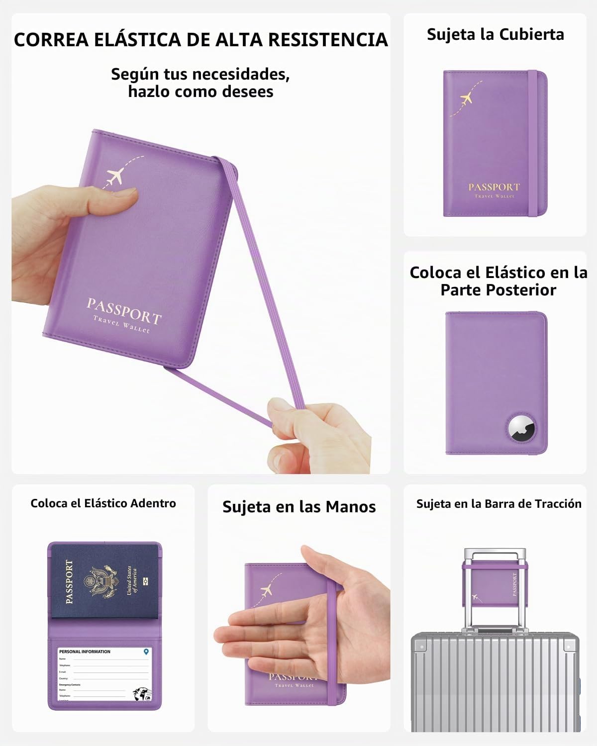 Stouchi Funda para pasaporte AirTag, Púrpura, Pequeña | Piel sintét...