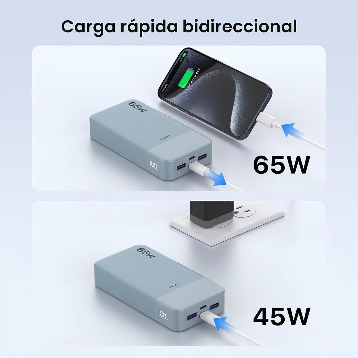 JUOVI Cargador portátil de 65 W para portátil Power Bank 20000mAh |...