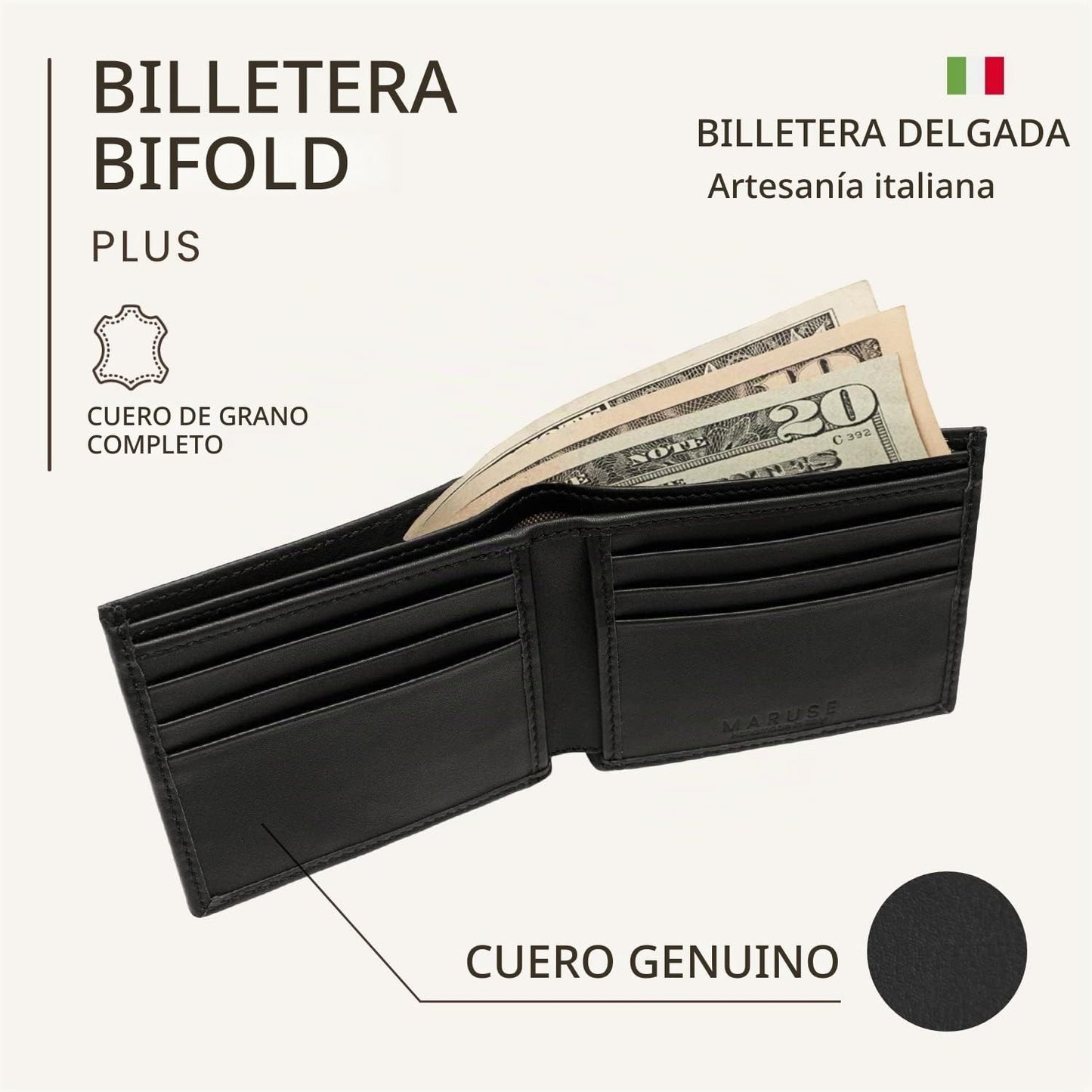 Maruse Billetera plegable para hombre \u2013 Cartera delgada de cue...