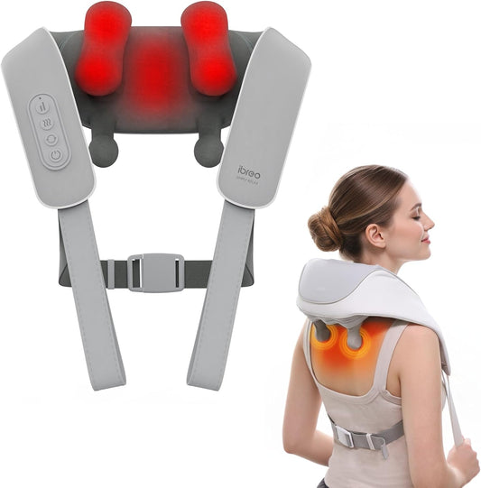 Masajeador inalámbrico Shiatsu para cuello y espalda con calor, 10...