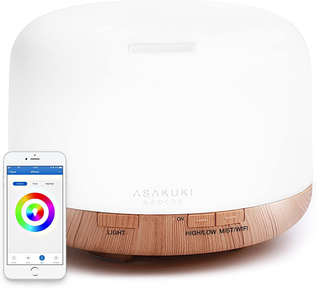 ASAKUKI - Difusor inteligente de aceites esenciales con Wi-Fi, apli...