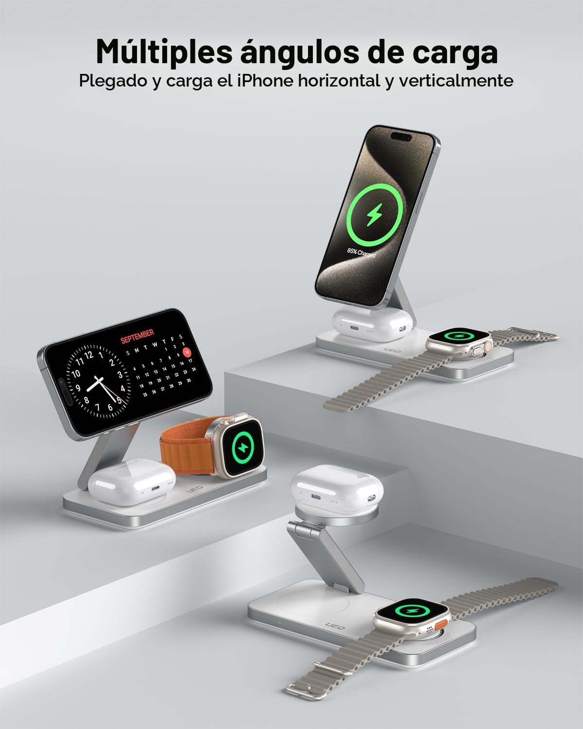 UEQ Estación de carga inalámbrica plegable 3 en 1 para Apple compat...