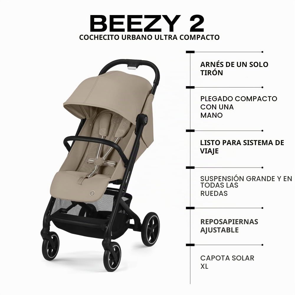 Cybex Beezy 2 - Cochecito de viaje compacto y ligero, color beige a...