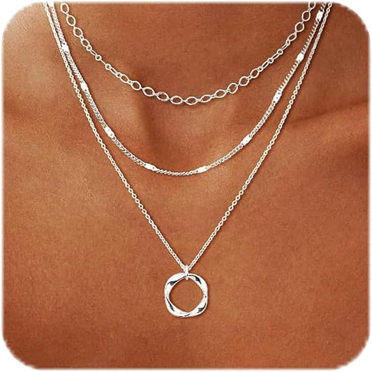 Picuzzy Collares en capas chapados en plata para mujer, collares ap...