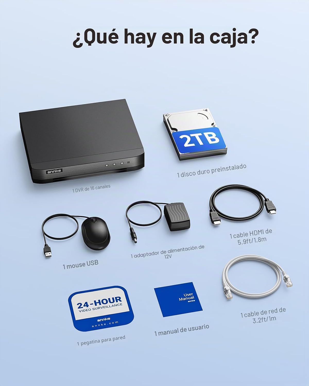 ANNKE DVR CCTV híbrido 5 en 1 de 16 canales 1080P Lite (TVI\/AHD\/C...
