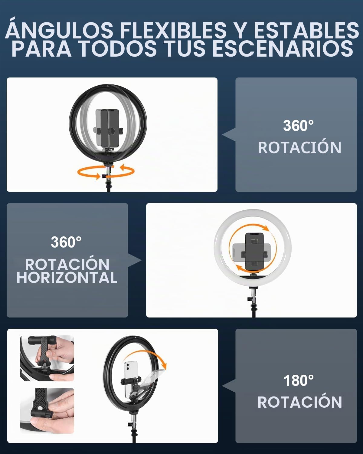 Soporte de teléfono aéreo de 12 pulgadas con luz de anillo, luz cir...