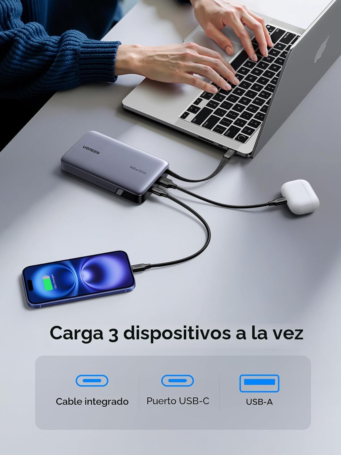 UGREEN Nexode 20000mAh 145W Banco de energía USB-C integrado | Cabl...