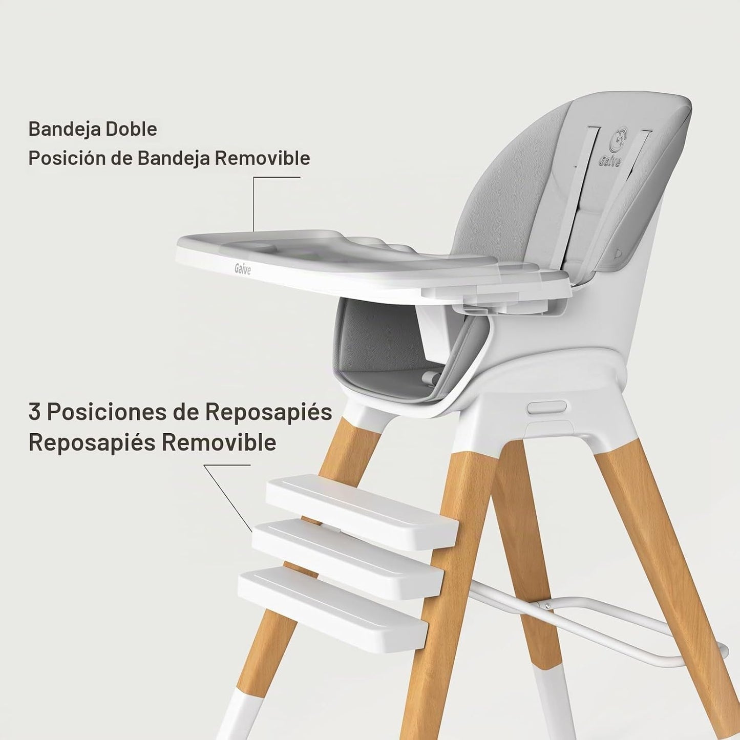 GAIVE Silla alta convertible de madera 8 en 1, silla alta ajustable...