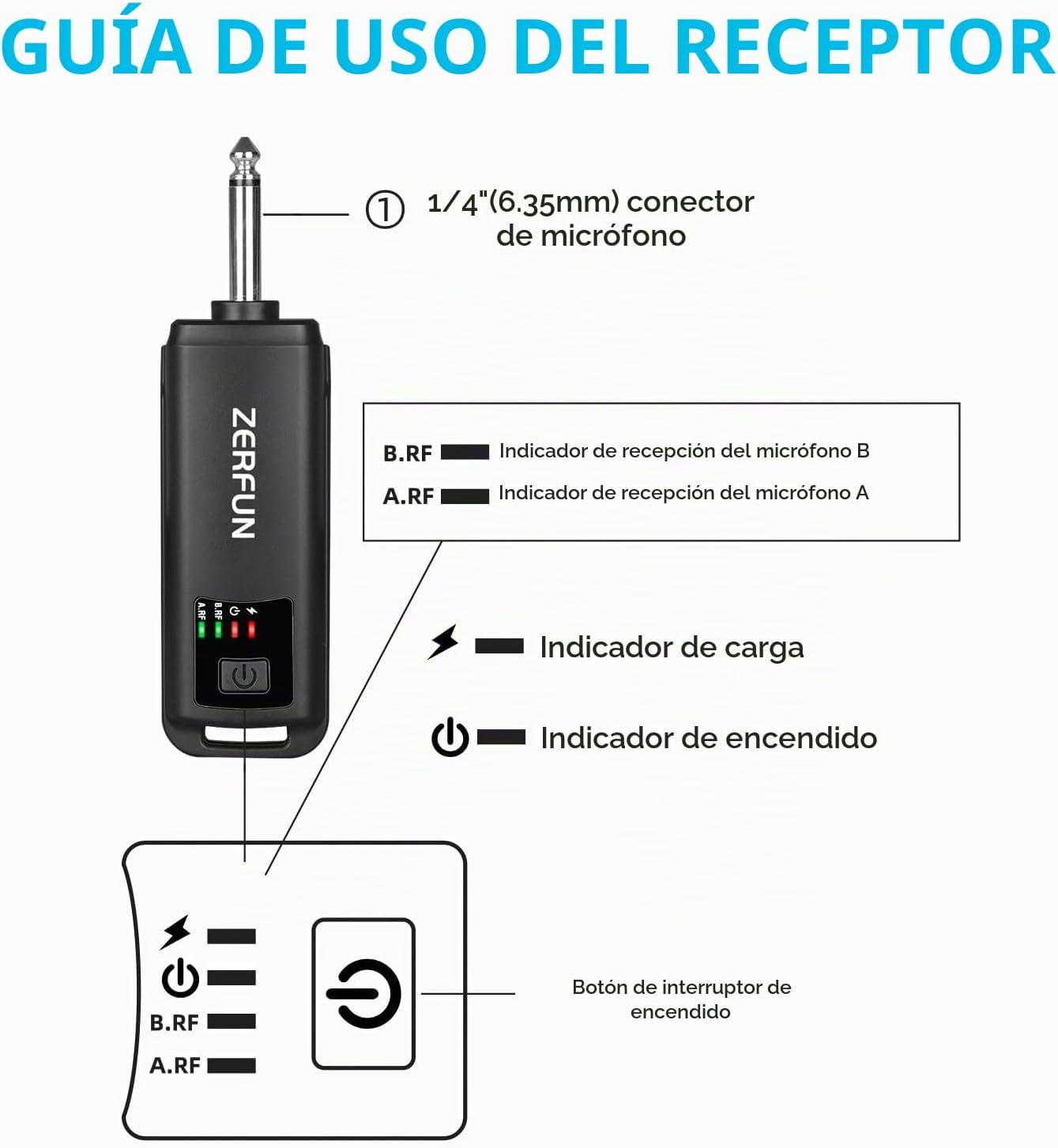 ZERFUN Micrófono inalámbrico recargable, sistema de micrófonos de m...