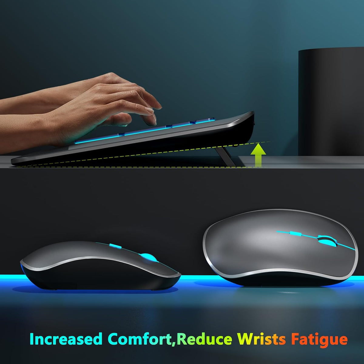 JOYACCESS Silent - Juego de mouse y teclado inalámbrico con retroil...