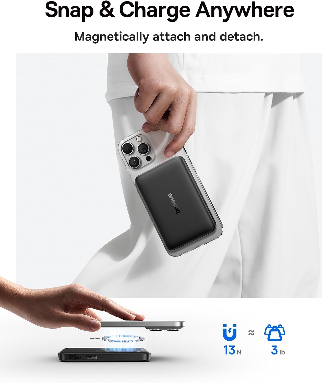 Baseus Cargador Portátil para MagSafe, Certificado Qi2 15W Banco de...