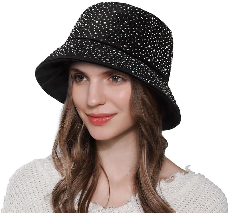 MILAKOO Sombrero de pescador con purpurina brillante con diamantes...