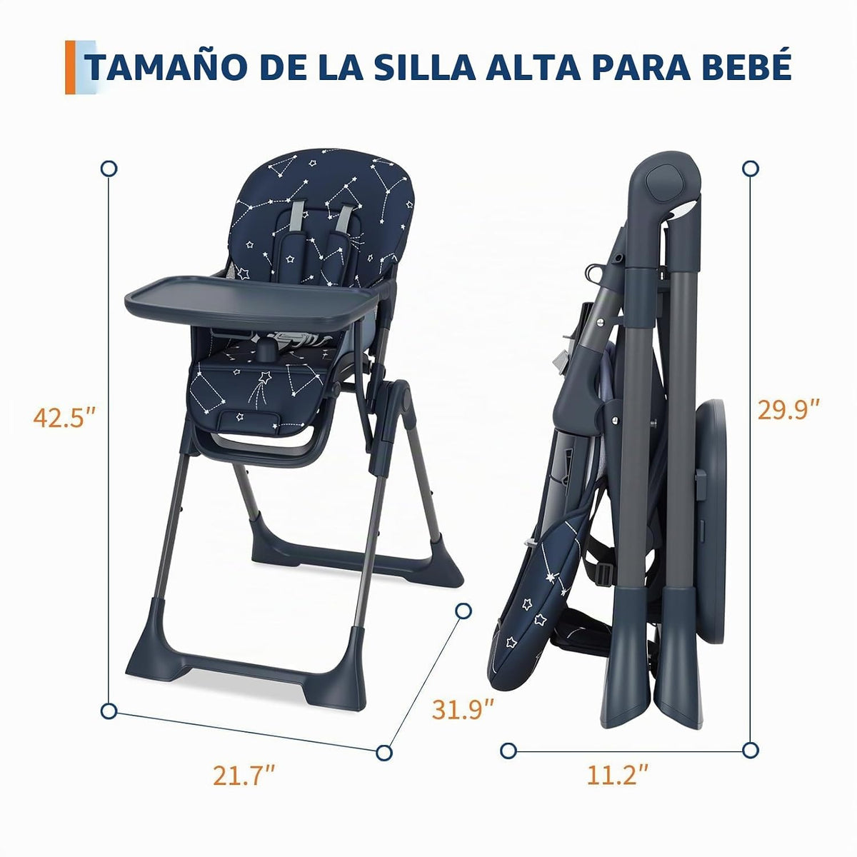 Silla alta para bebé, sillas de alimentación plegables para bebés y...