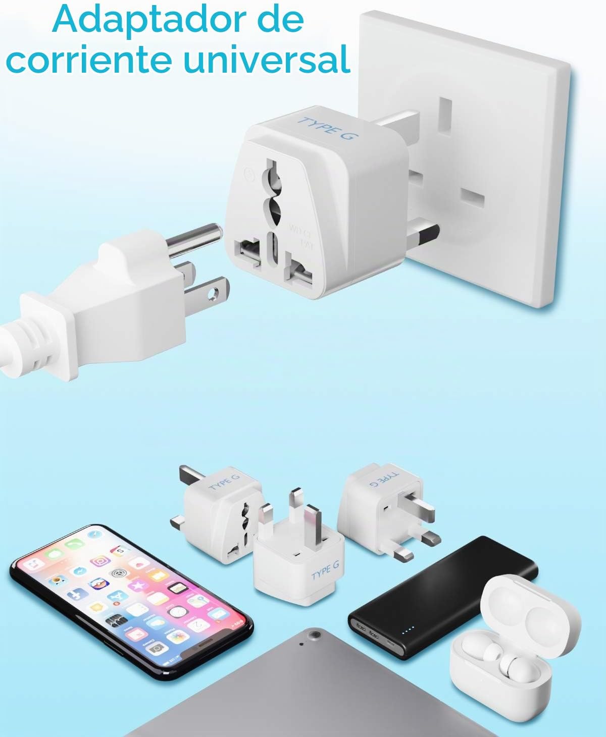 Ceptics Adaptador de enchufe de viaje para Reino Unido, Hong Kong,...