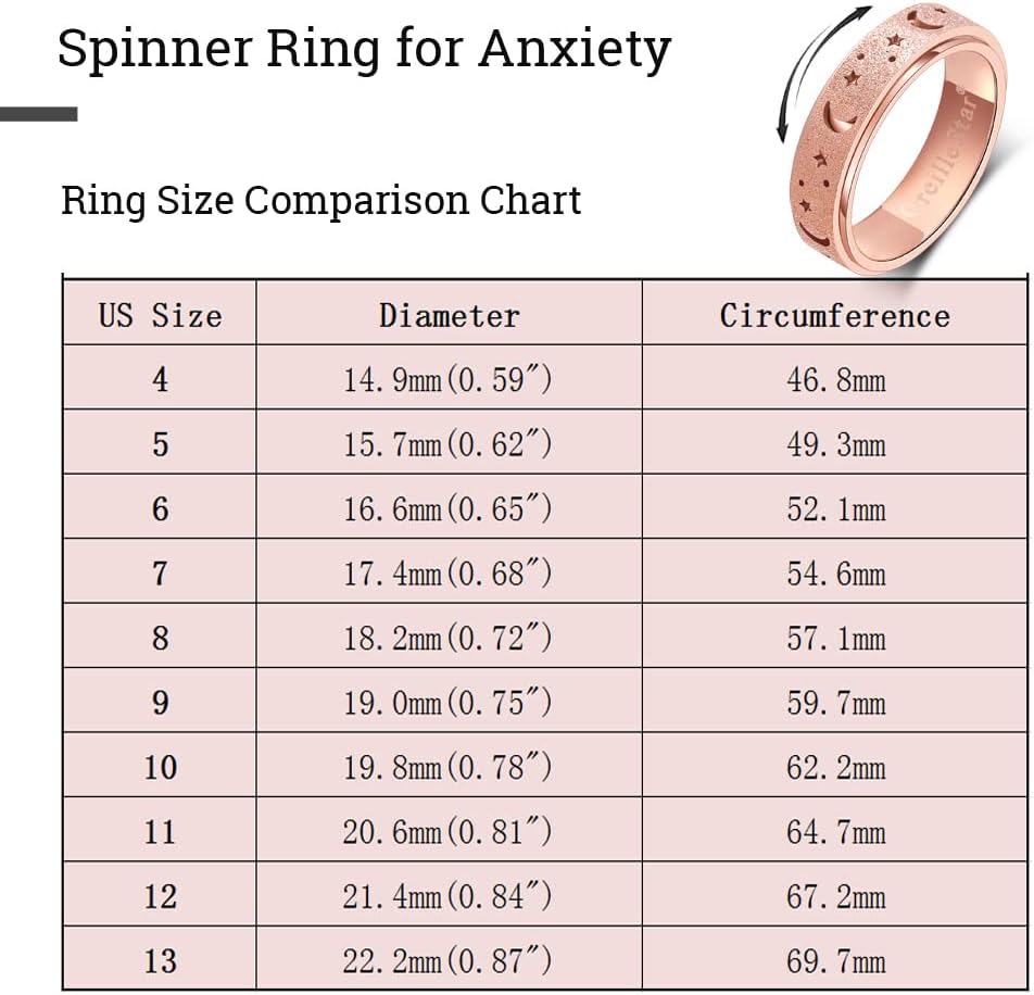 OreilleStar Anillo de ansiedad para mujer, anillo giratorio de acer...