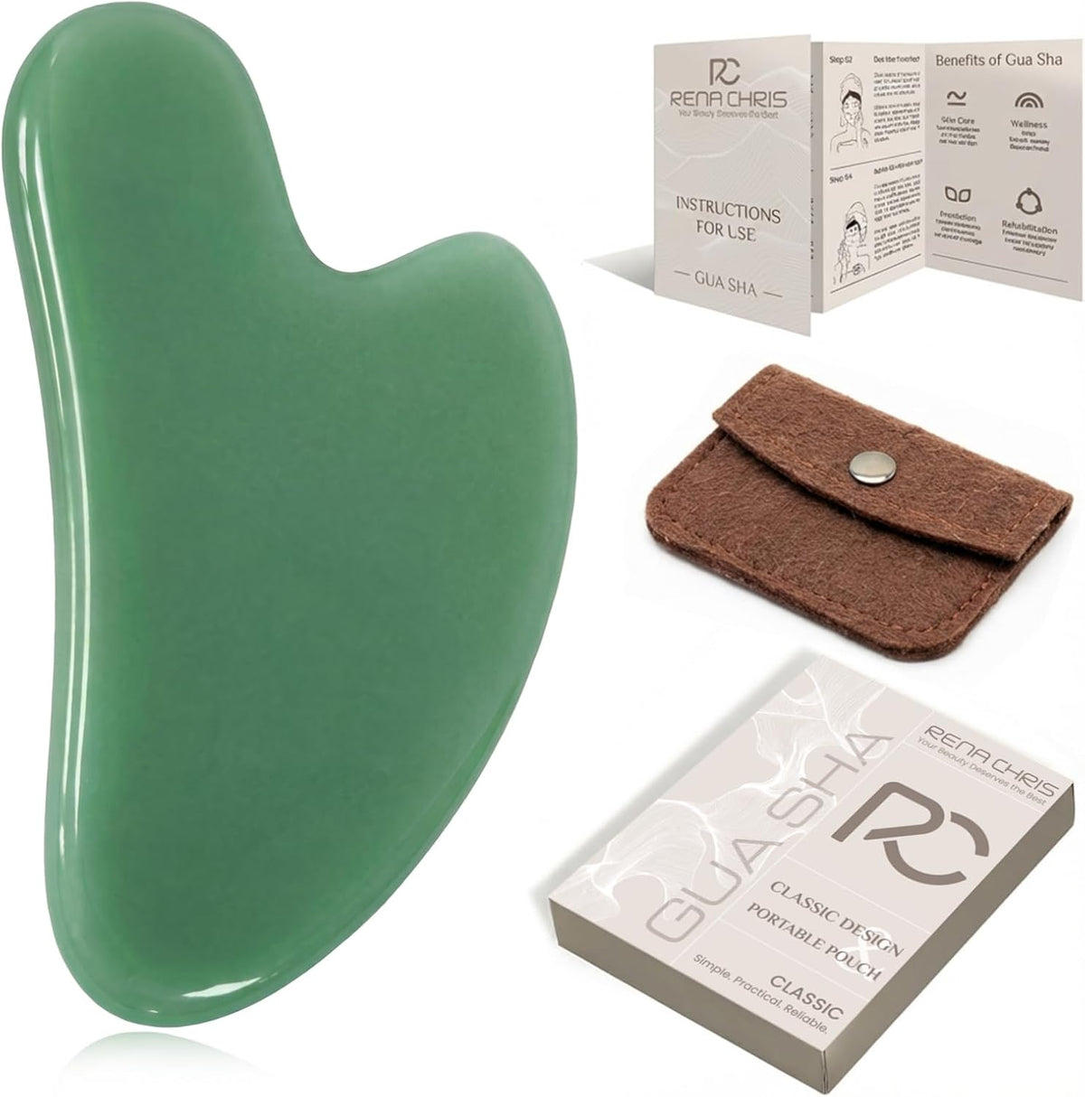 Rena Chris Herramientas faciales Gua Sha, Guasha de piedra verde -...